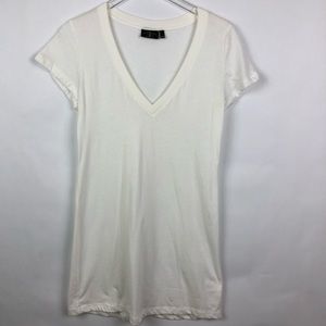 Deep Vneck Basic White Top | Long Length | XS